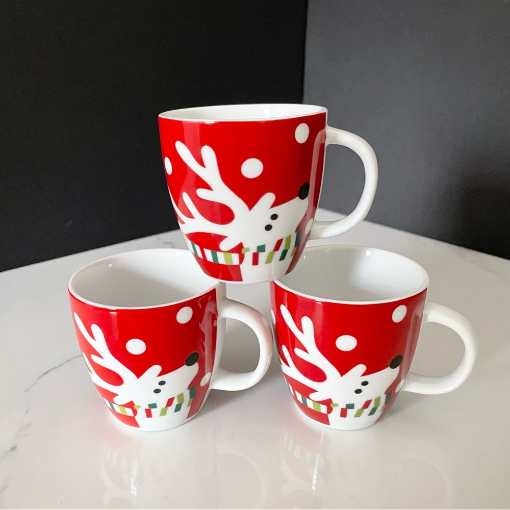 SET of 3 Espresso Reindeer Mugs by Crate&Barrel
